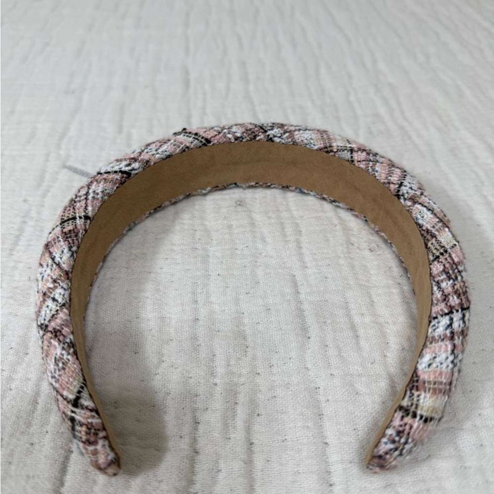 Elegant Checkered Headband in Pink and Brown